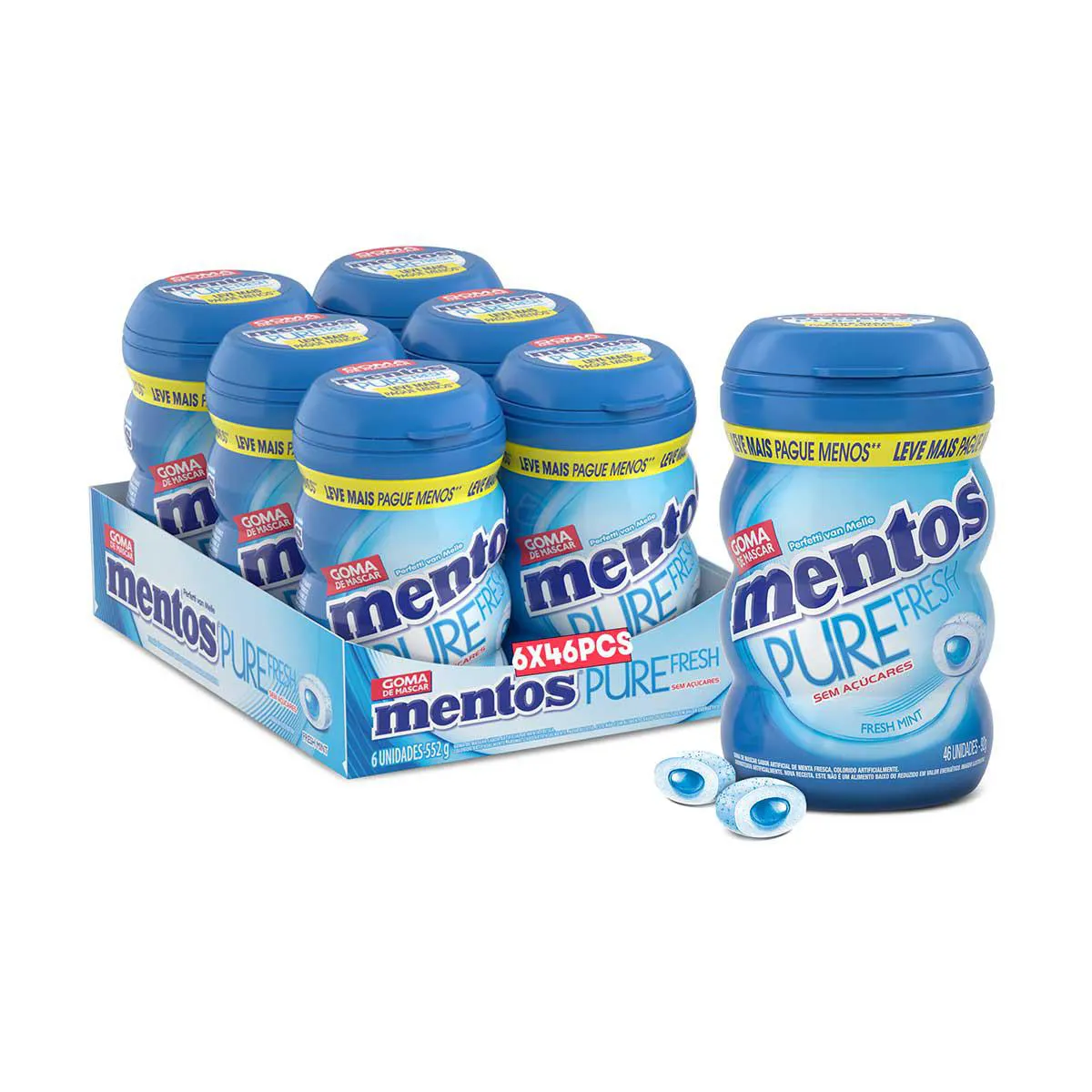 Mentos Pure Fresh Chiclete Sem Açúcar Sabor Fresh Mint com 46 unidades