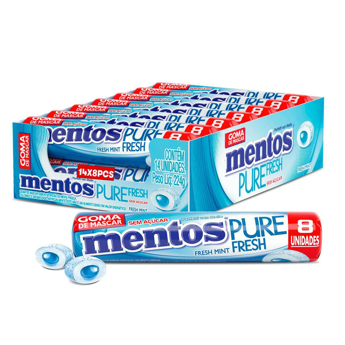 Mentos Pure Fresh Chiclete Sem Açúcar Sabor Fresh Mint com 8 unidades