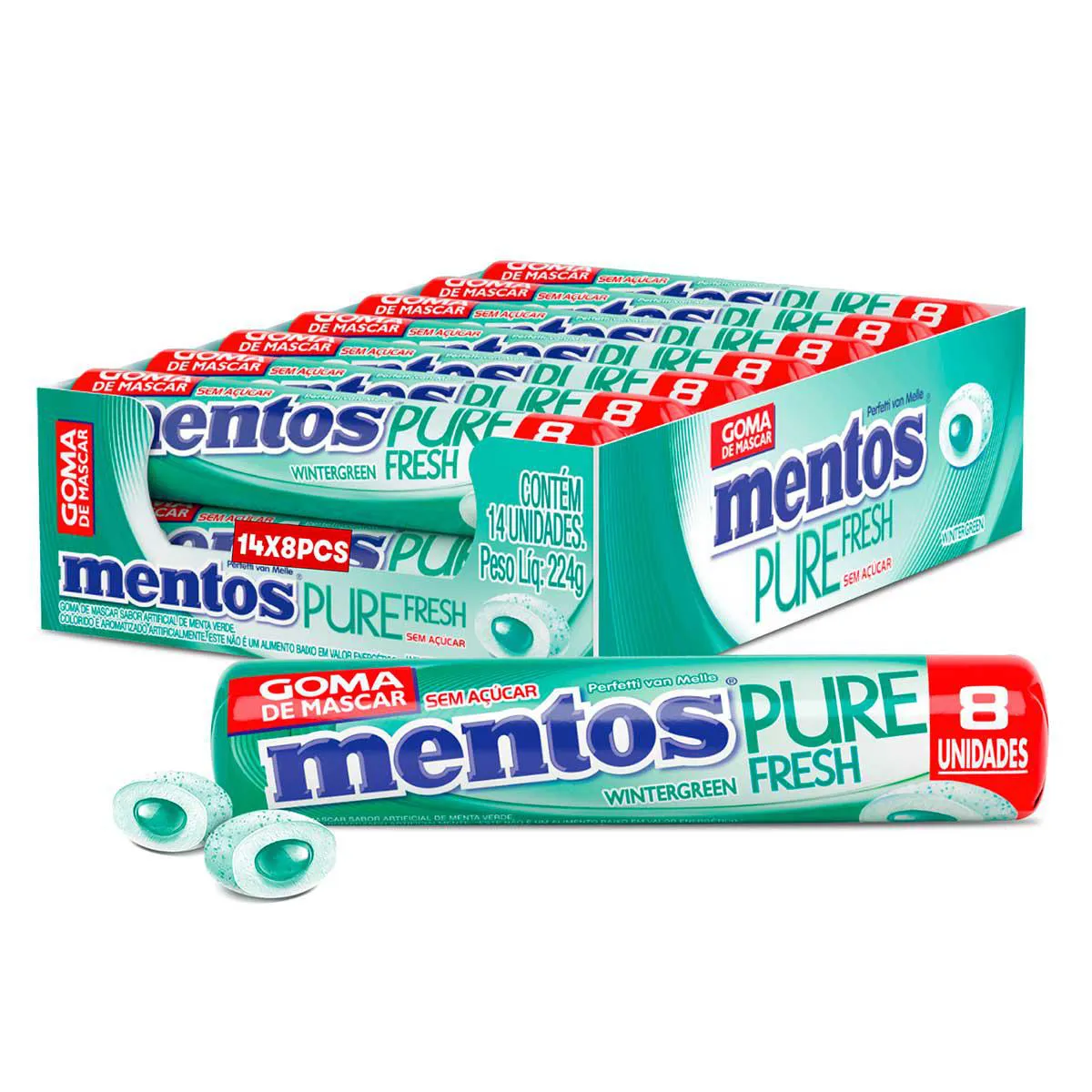 Mentos Pure Fresh Chiclete Sem Açúcar Sabor Wintergreen com 8 unidades