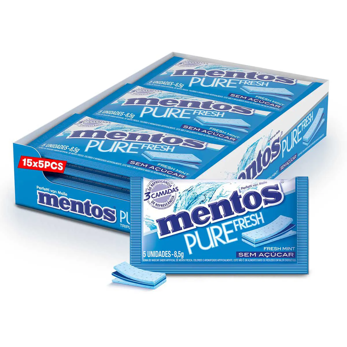 Mentos Pure Fresh Chiclete Sem Açúcar Sabor Fresh Mint com 5 unidades