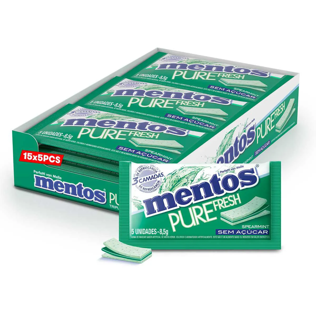 Mentos Pure Fresh Chiclete Sem Açúcar Sabor Spearmint com 5 unidades