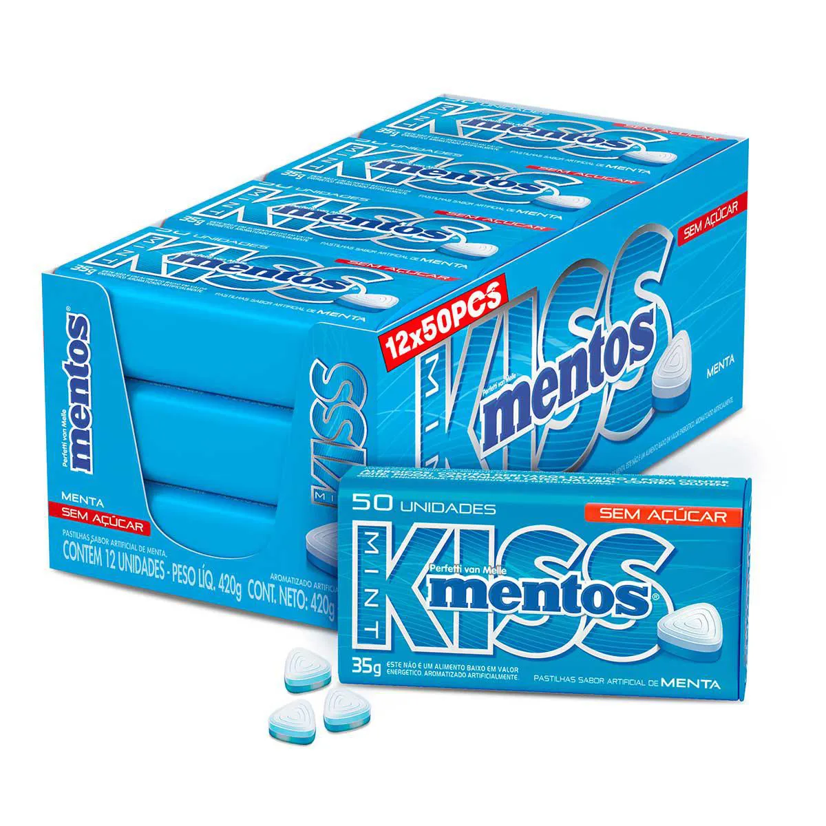 Bala Kiss Mentos Sabor Menta Sem Açúcar 50 unidades