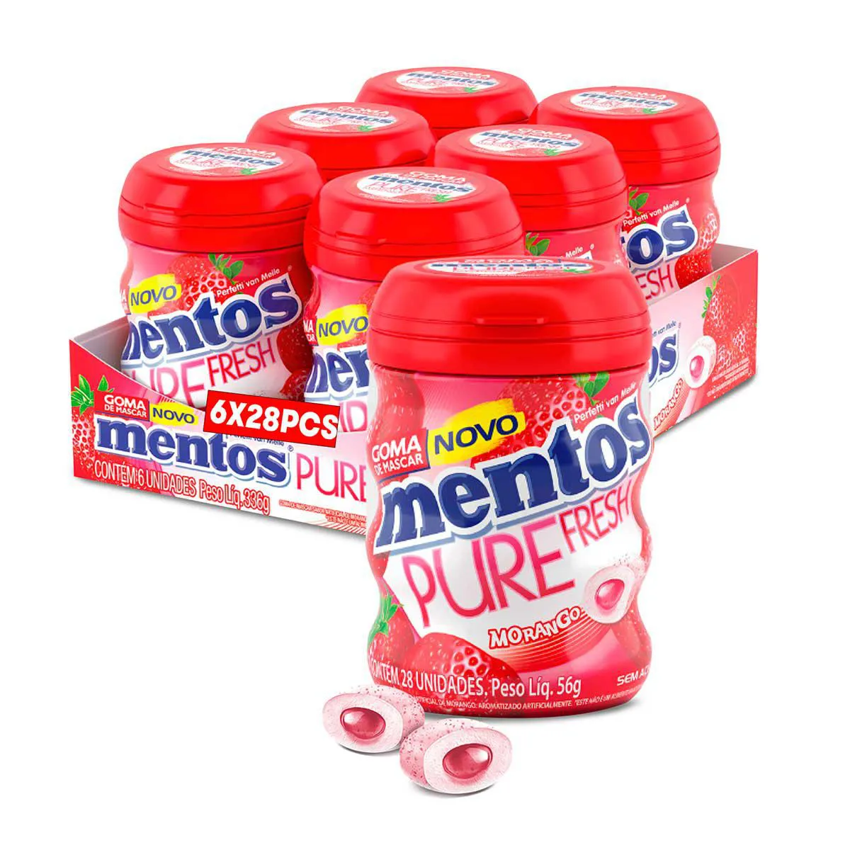 Goma de Mascar Mentos Pure Fresh Morango 56g