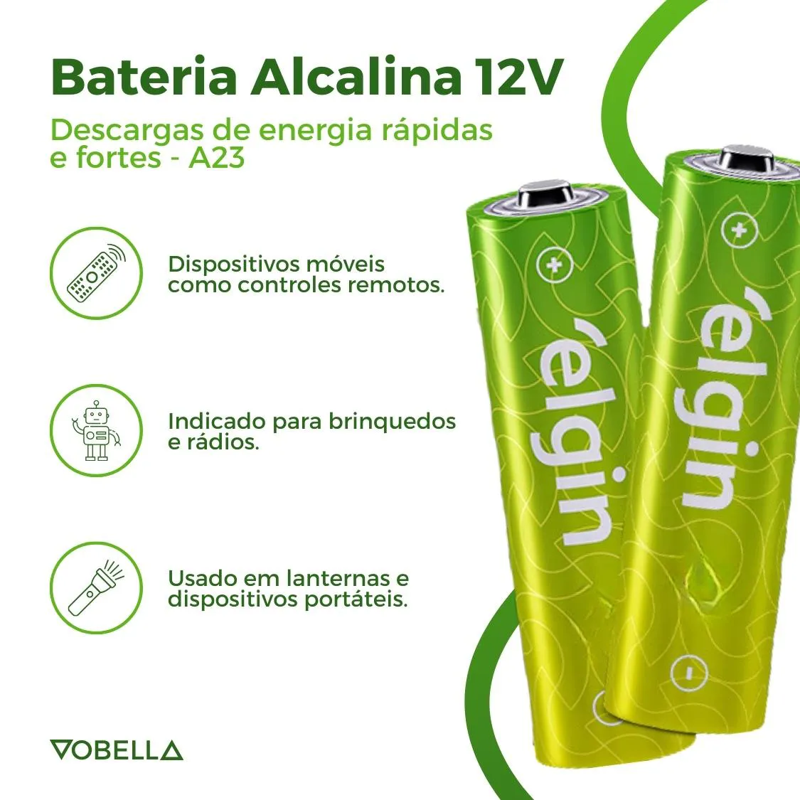 Kit 10 Baterias Pilha Alcalina A23 12V Controle Portão Elgin