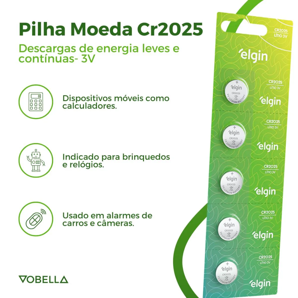 5 Baterias Pilha Moeda Cr2025 3v Blister Cartela Elgin