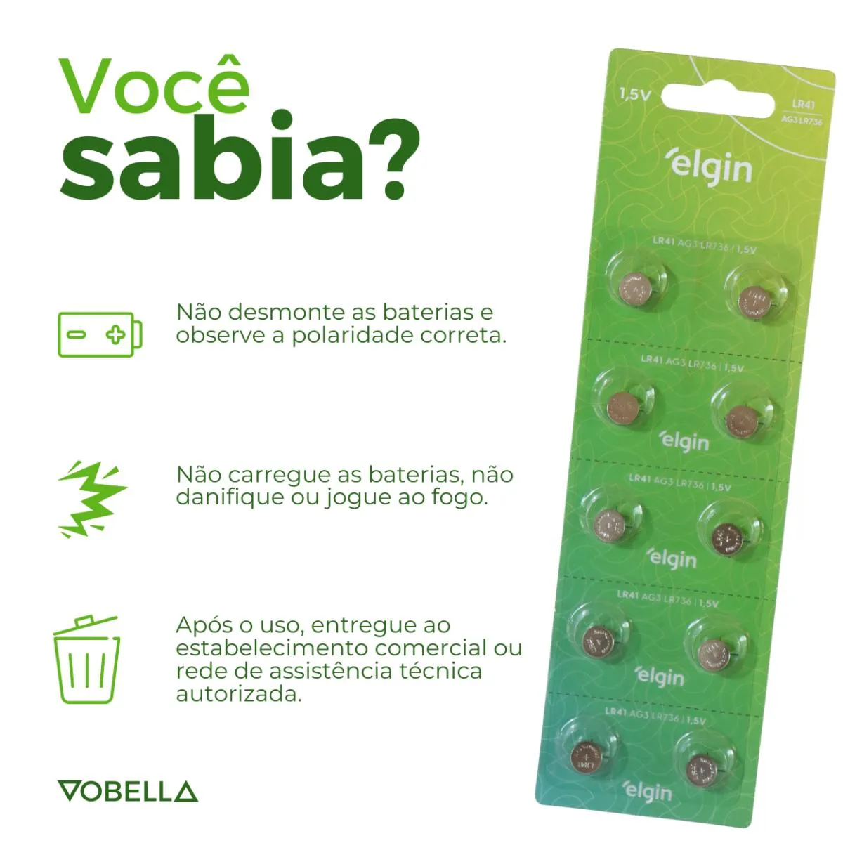 10 Baterias Pilhas Alcalina Lr41 1,5v Blister Cartela Elgin