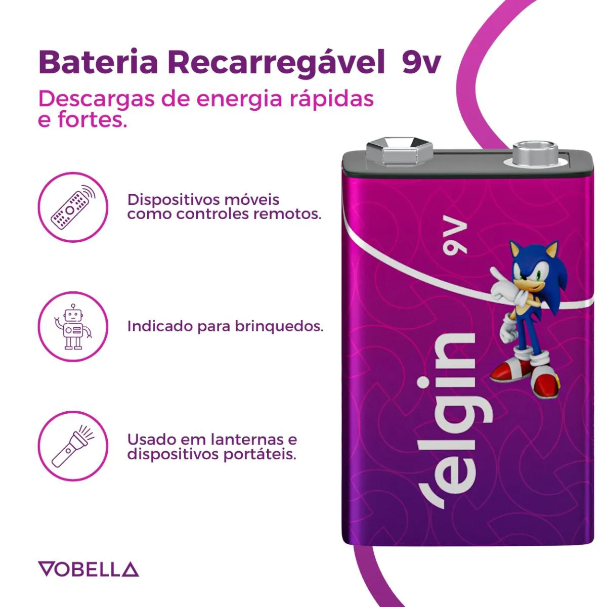 Bateria Recarregável 250mah 9v Sensor Controle Elgin