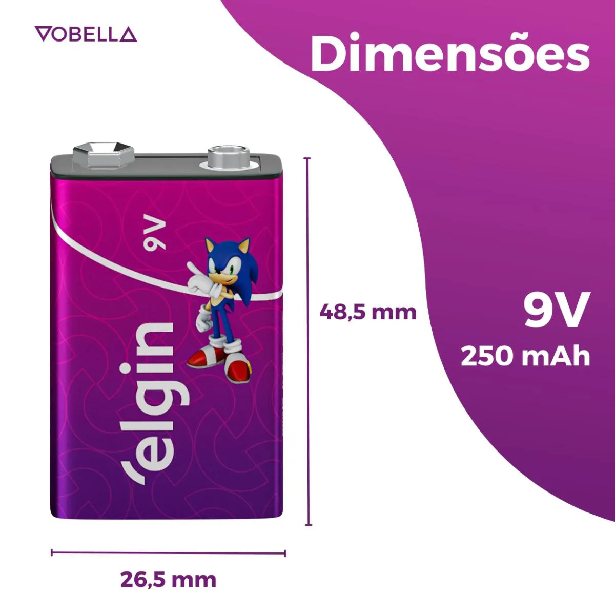 Bateria Recarregável 250mah 9v Sensor Controle Elgin