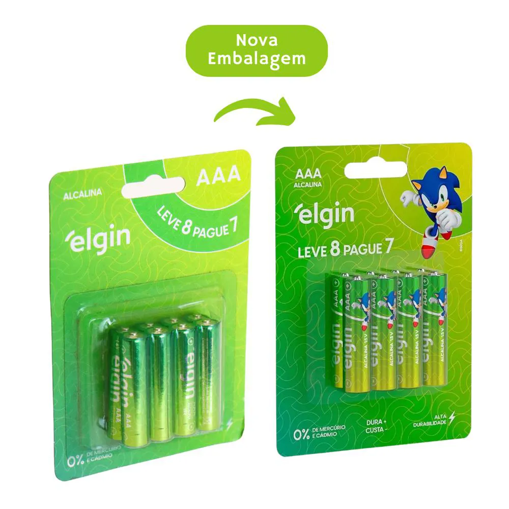 Pilha Alcalina Aaa Palito 1,5v LR03 Blister 8 Unidades Elgin