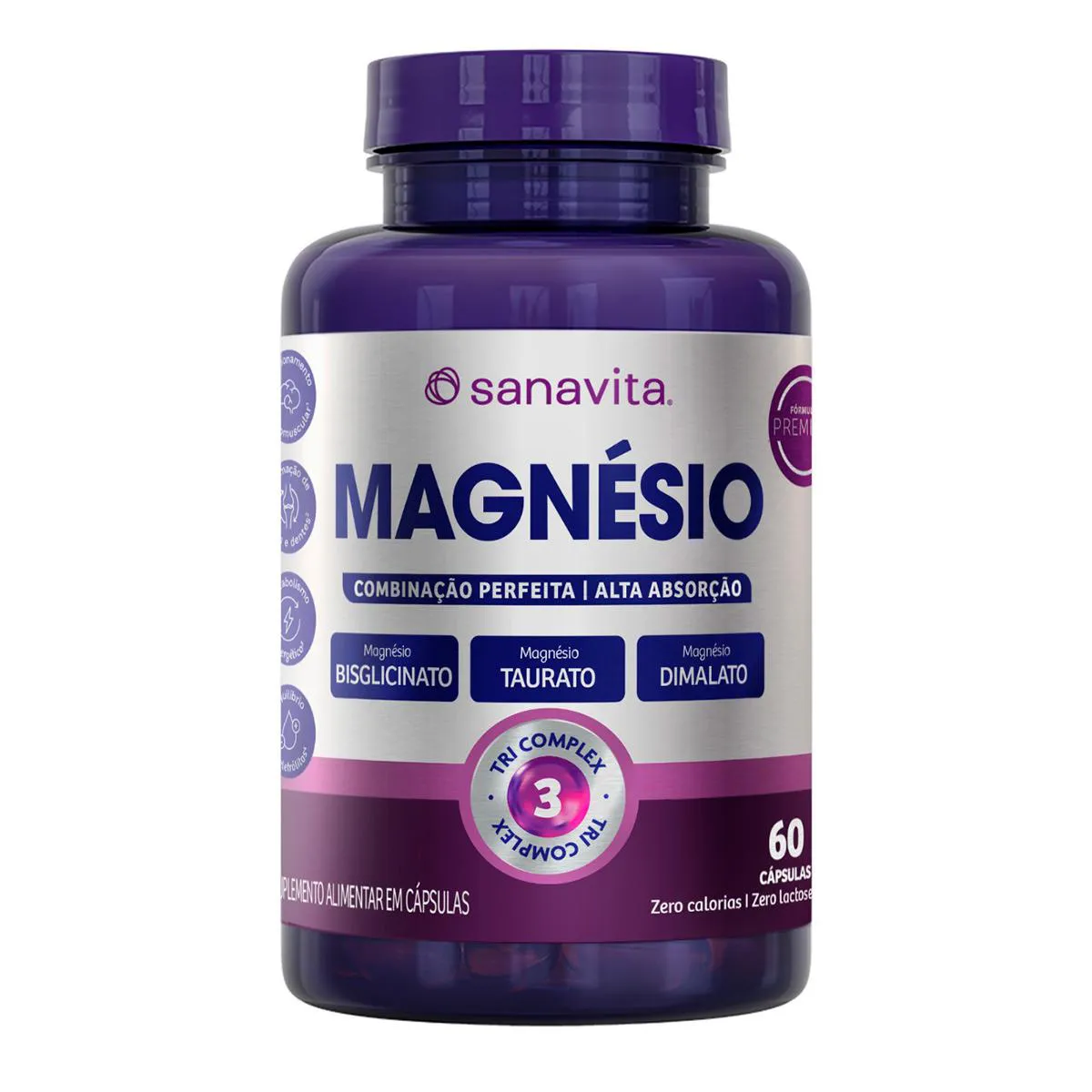 Magnésio Sanavita Tri Complex frasco 60 cápsulas