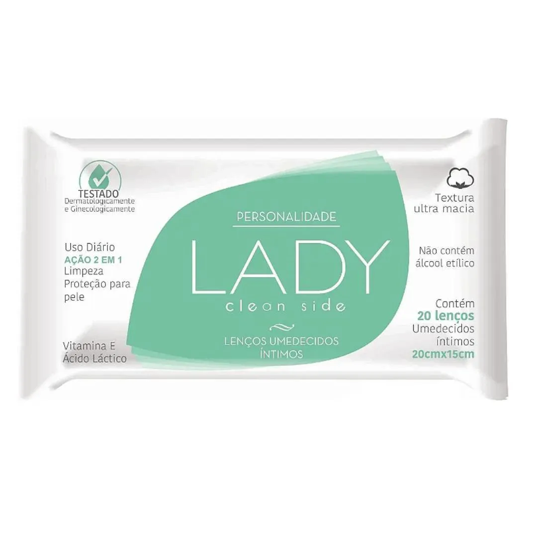 Lenço Íntimos Clean Side com 20 Lenços – Lady Personalidade