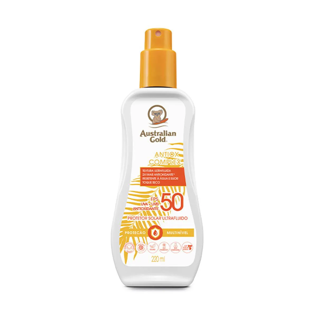 Protetor Solar Corporal Australian Gold Antiox Complex Ultra Fluido FPS 50 Spray 220ml