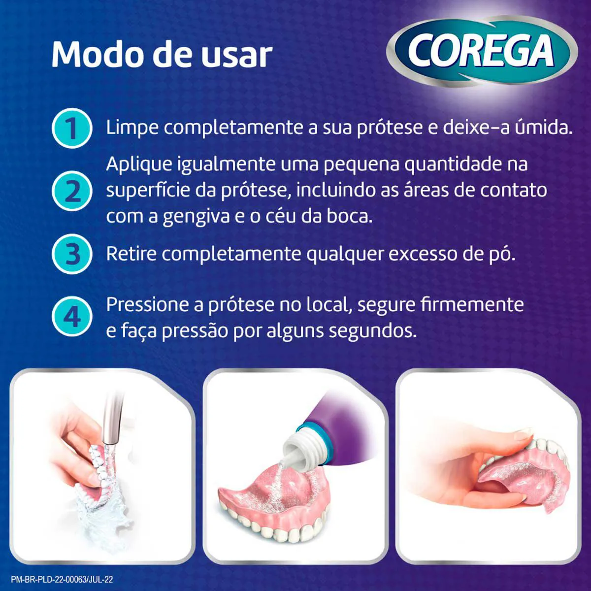 Kit Pó Fixador de Dentadura Corega 3 em 1 22g 3 unidades