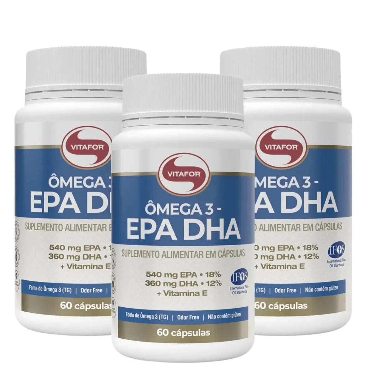 Kit 3 Ômega 3 Dha 540mg Epa 360mg Vitamina e 60 cápsula Vitafor