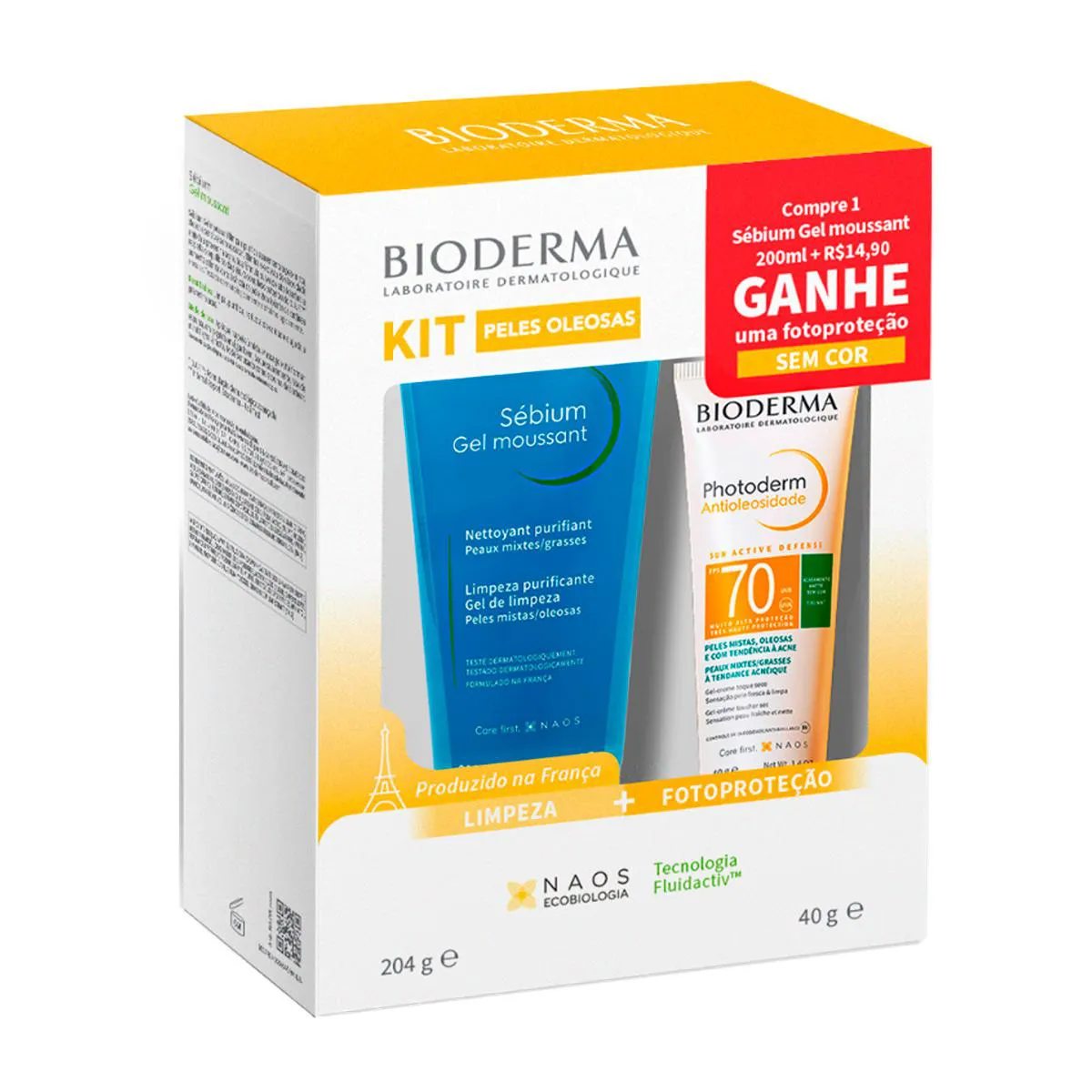 Kit Bioderma Peles Oleosas Sebium Gel Moussant 200ml + Photoderm Antioleosidade FPS70 Neutro 40ml