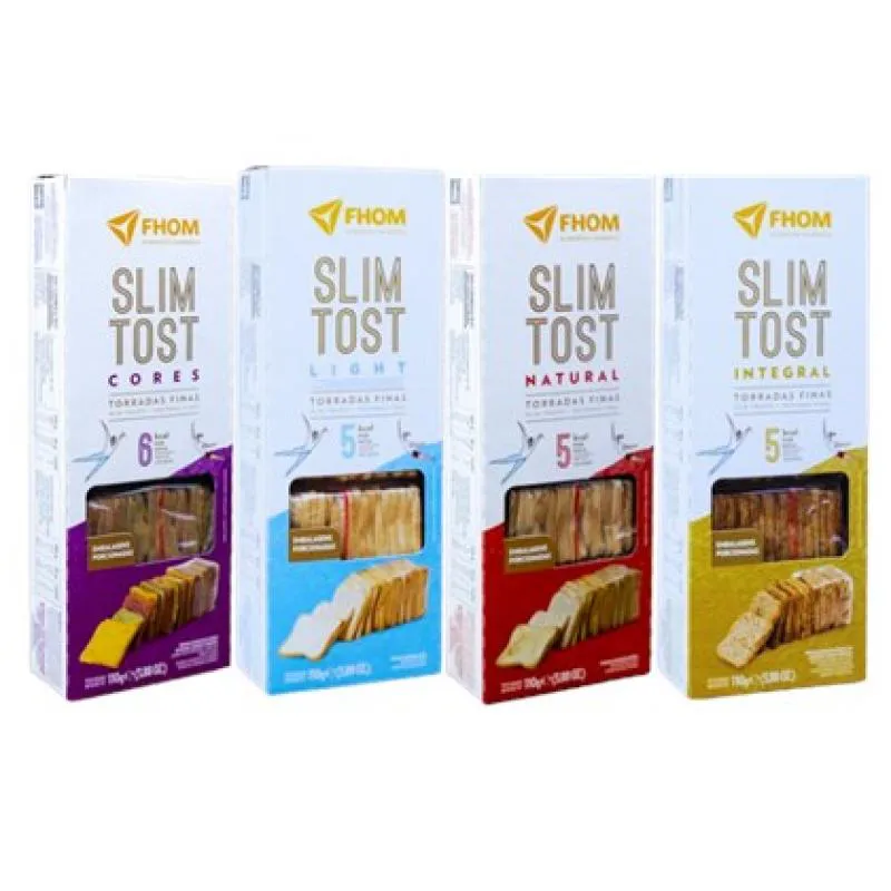 Kit 4 unid Torrada Slim Tost 4 sabores Vegano Caixa FHOM