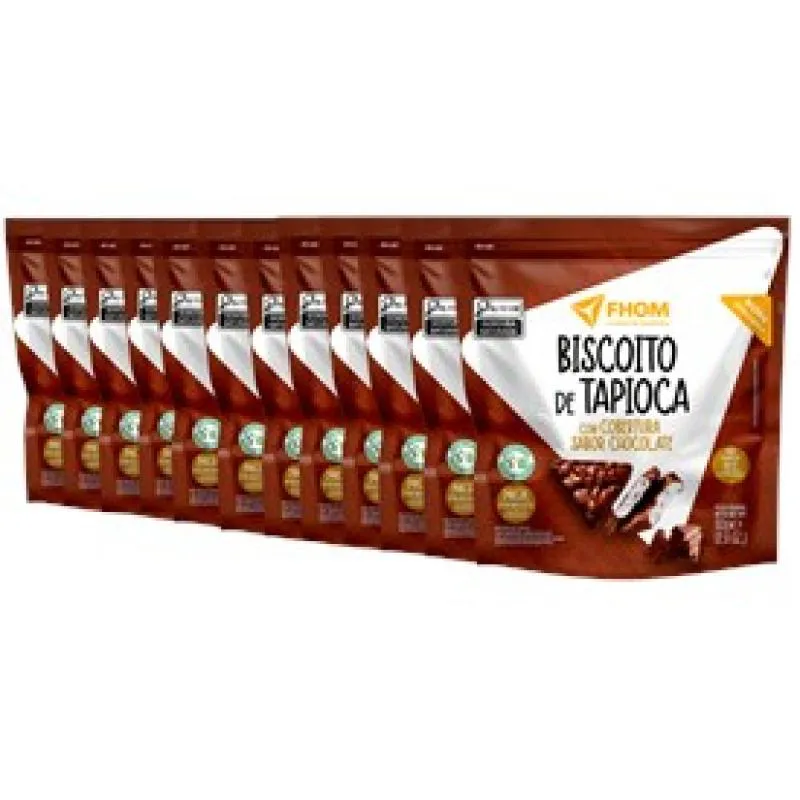 Kit 10 unid Biscoito de Tapioca Chocolate 60g Vegano Sem Glúten FHOM