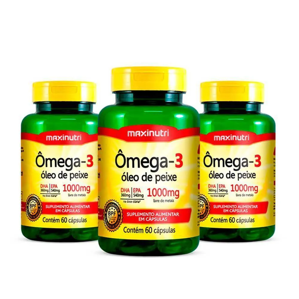 Kit 03 ômega 3 óleo De Peixe 1000 Mg Maxinutri 60 Capsulas