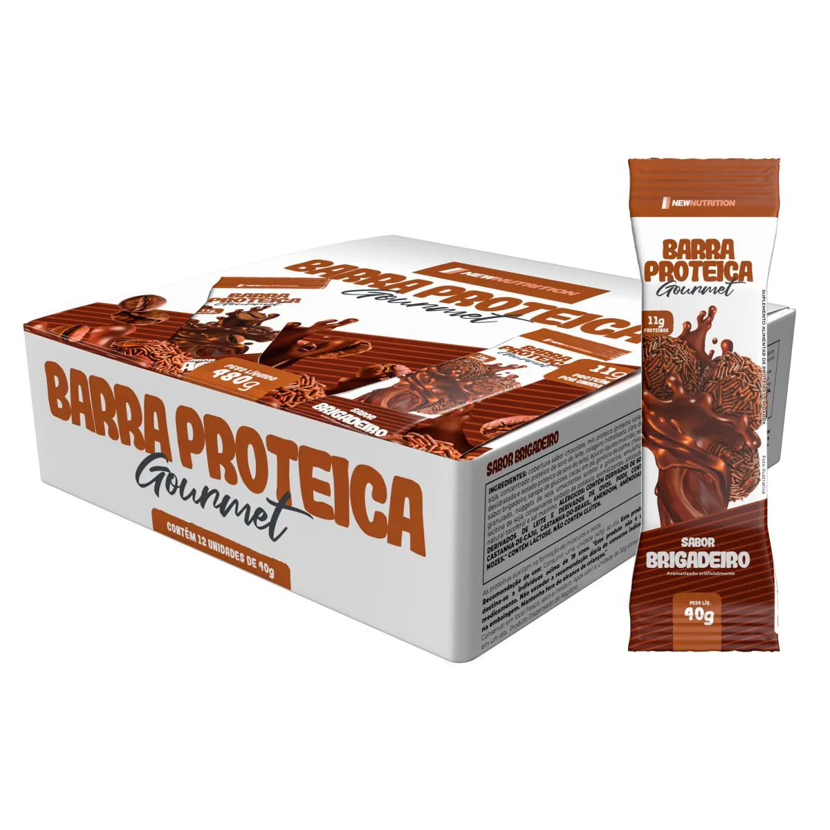 Barra Proteíca 40g Brigadeiro Gourmet Caixa com 12 Unidades 500g