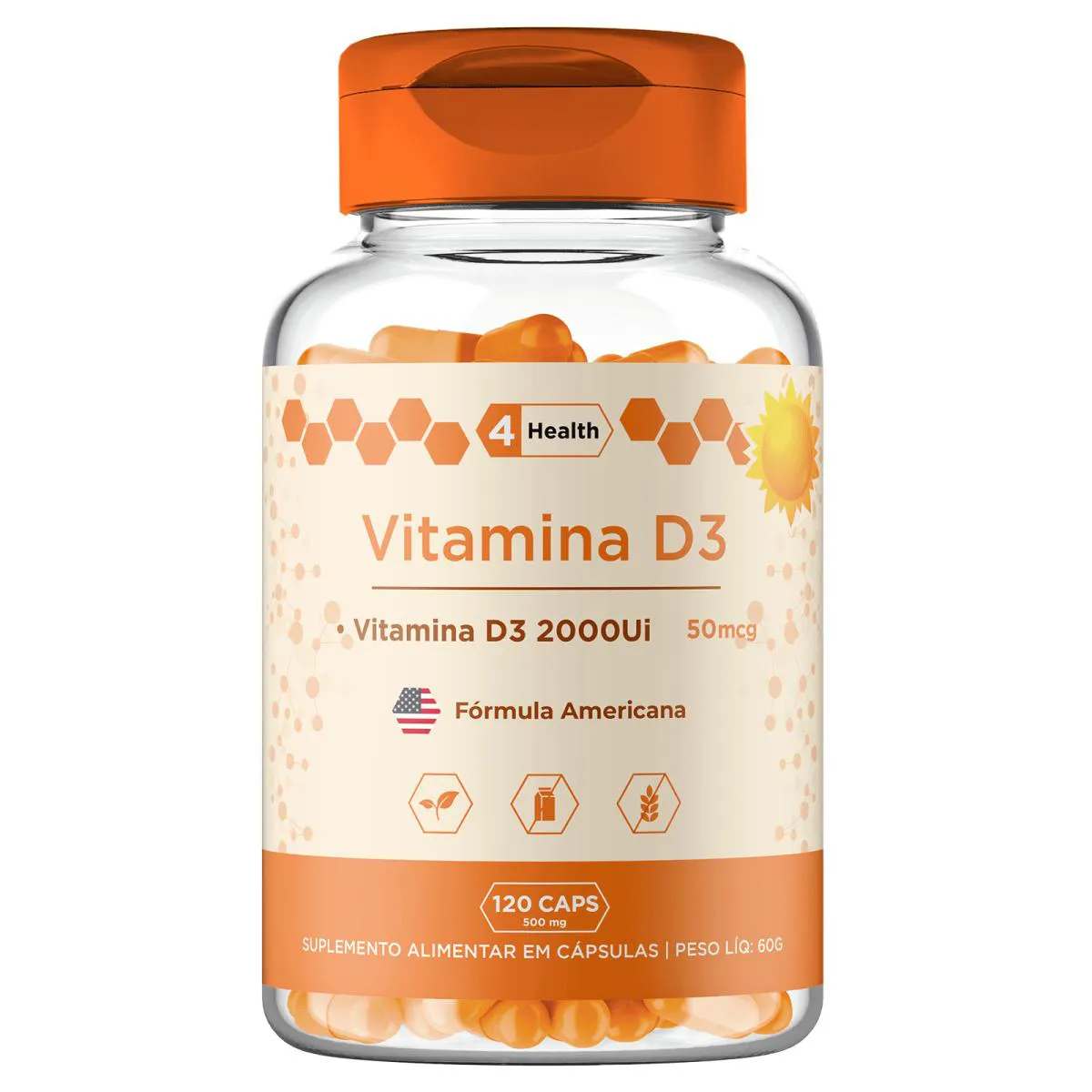 Vitamina D3 2000ui 120 Cápsulas - 4 Health