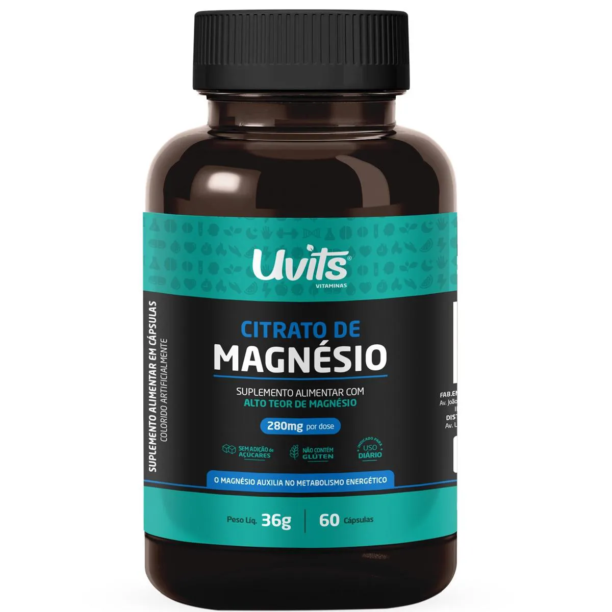 Citrato De Magnésio 280mg 60 Cápsulas - Uvits Sem Sabor