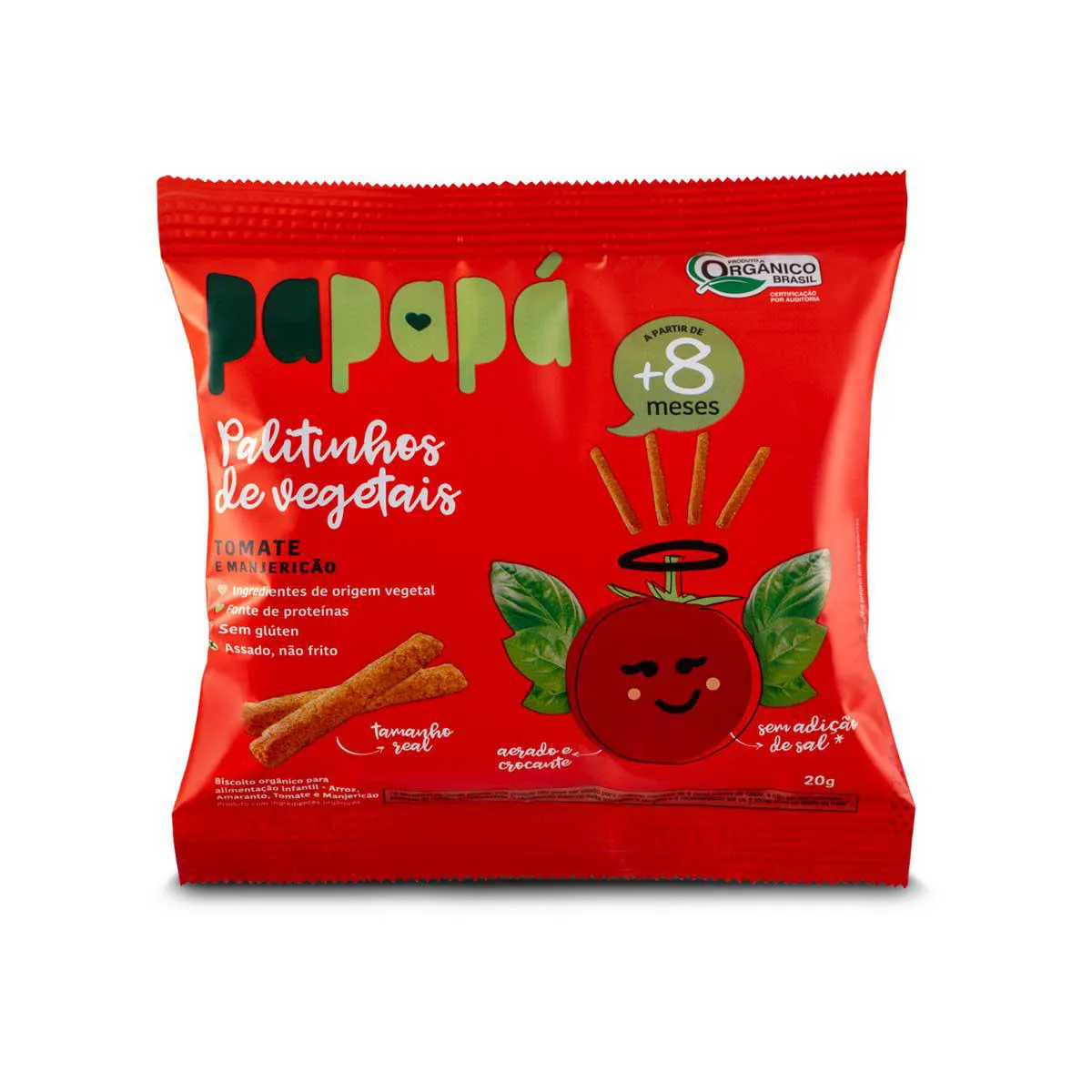 Biscoito Infantil Papapá Palitinhos de Vegetais Tomate e Manjericão 20g