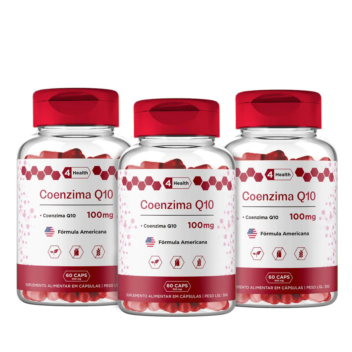 Coenzima Q10 100mg 60 Capsulas - 4 Health - 3 Potes