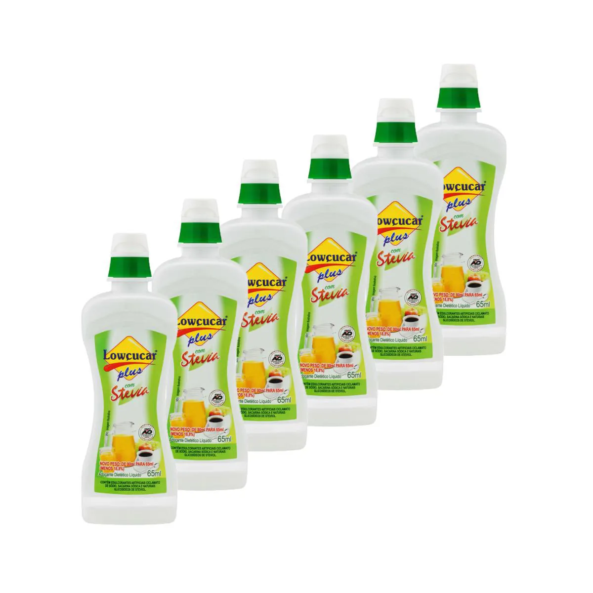 6x Adoçante Lowçucar Plus Líquido com Stévia Zero Calorias