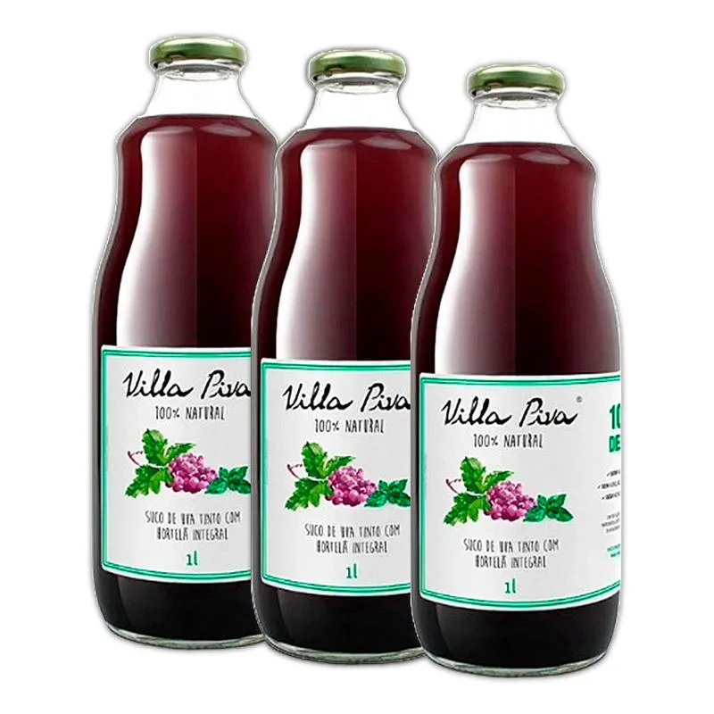 Kit 3x: Suco de Uva com Hortelã Sem Açúcar Villa Piva 1l