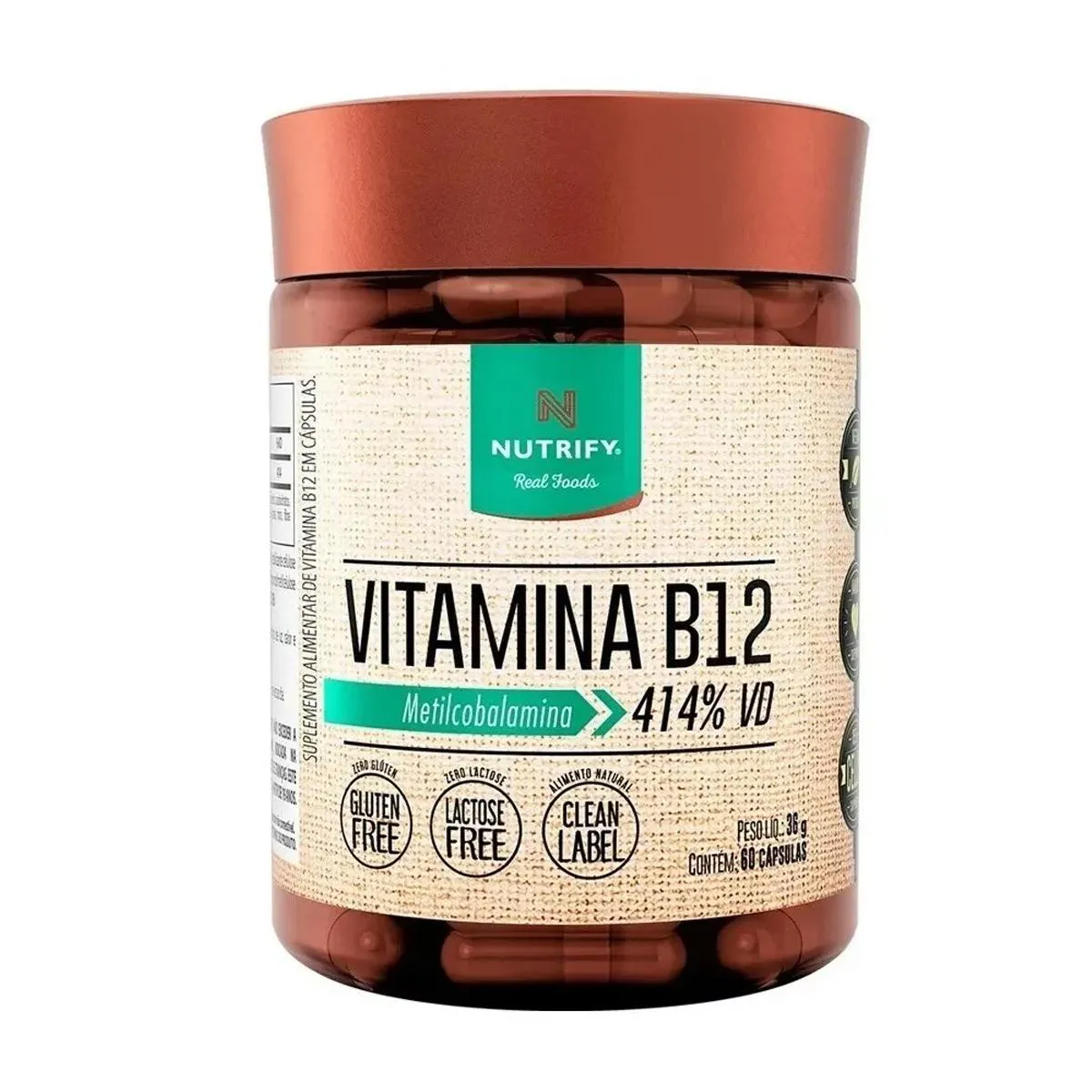 Vitamina B12 60 cápsulas - sem Sabor - Nutrify 60 cápsulas