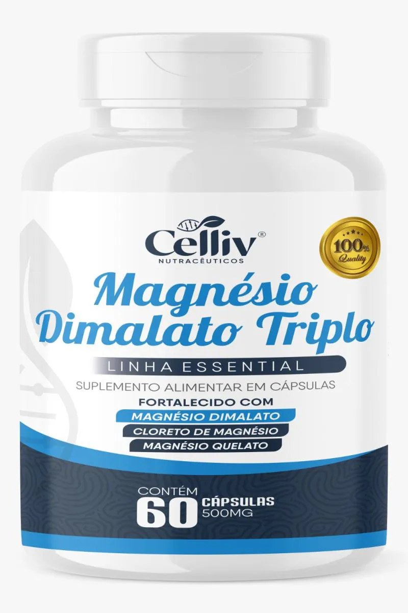 MAGNéSIO TRIPLO 60 CáPSULAS DIMALATO QUELATO CLORETO + K2 D3