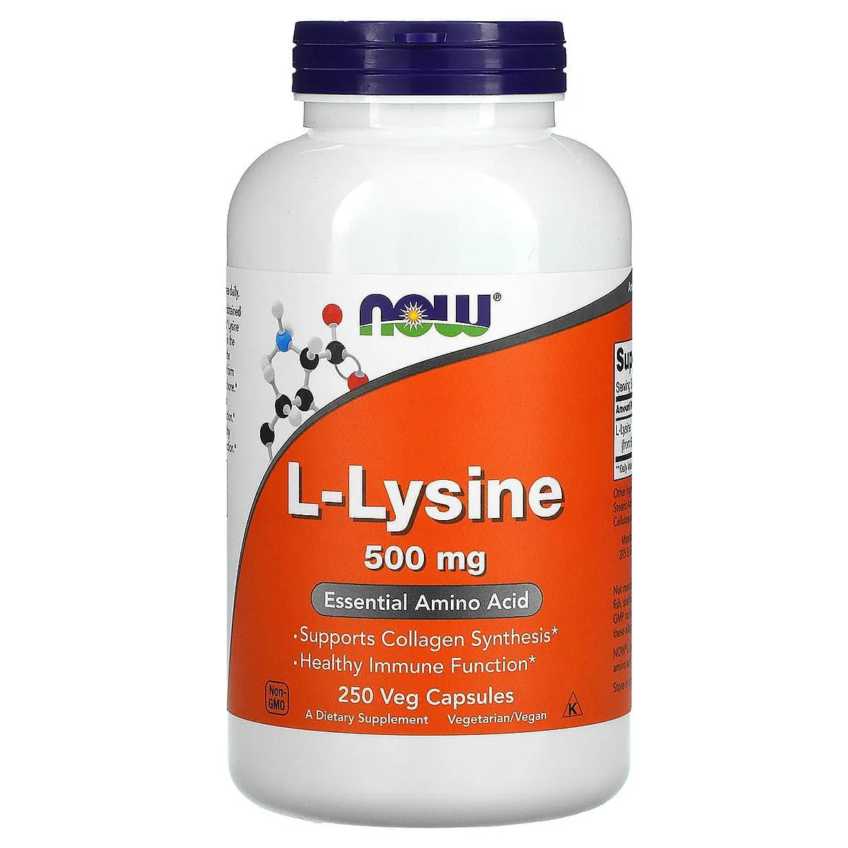 Lisina ( L-lysine ) 500mg 250 Capsulas Veganas - Now Foods