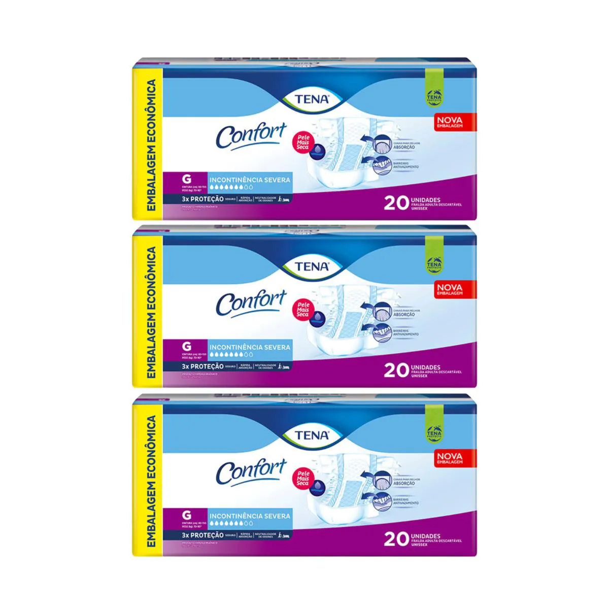 Kit C3 Pacote Econômico Fralda Adulto Tam G - Tena