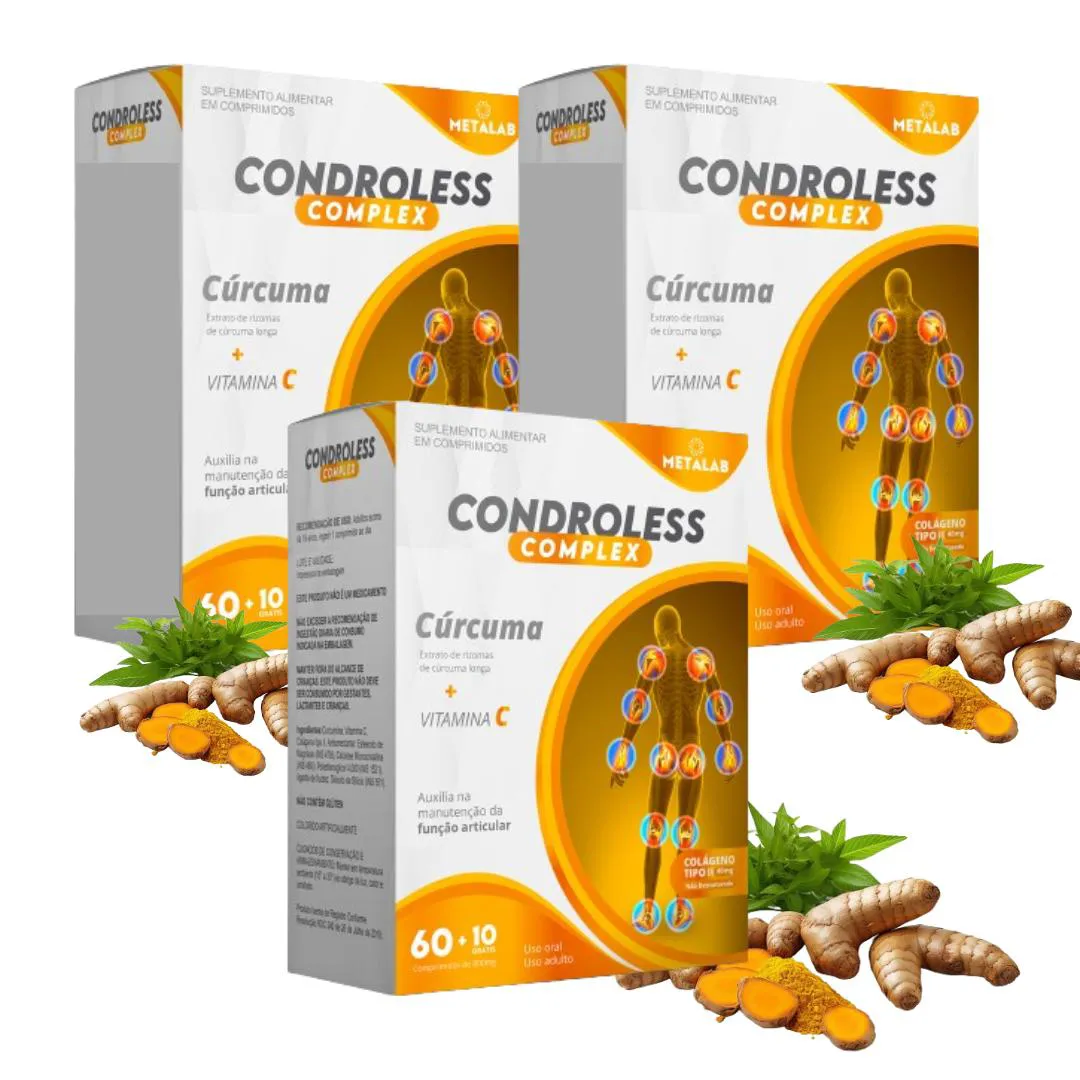 Condroless Complex Curcuma, Colágeno Tipo Ii e Vitamina C Kit 3 Caixas de 60 comprimidos