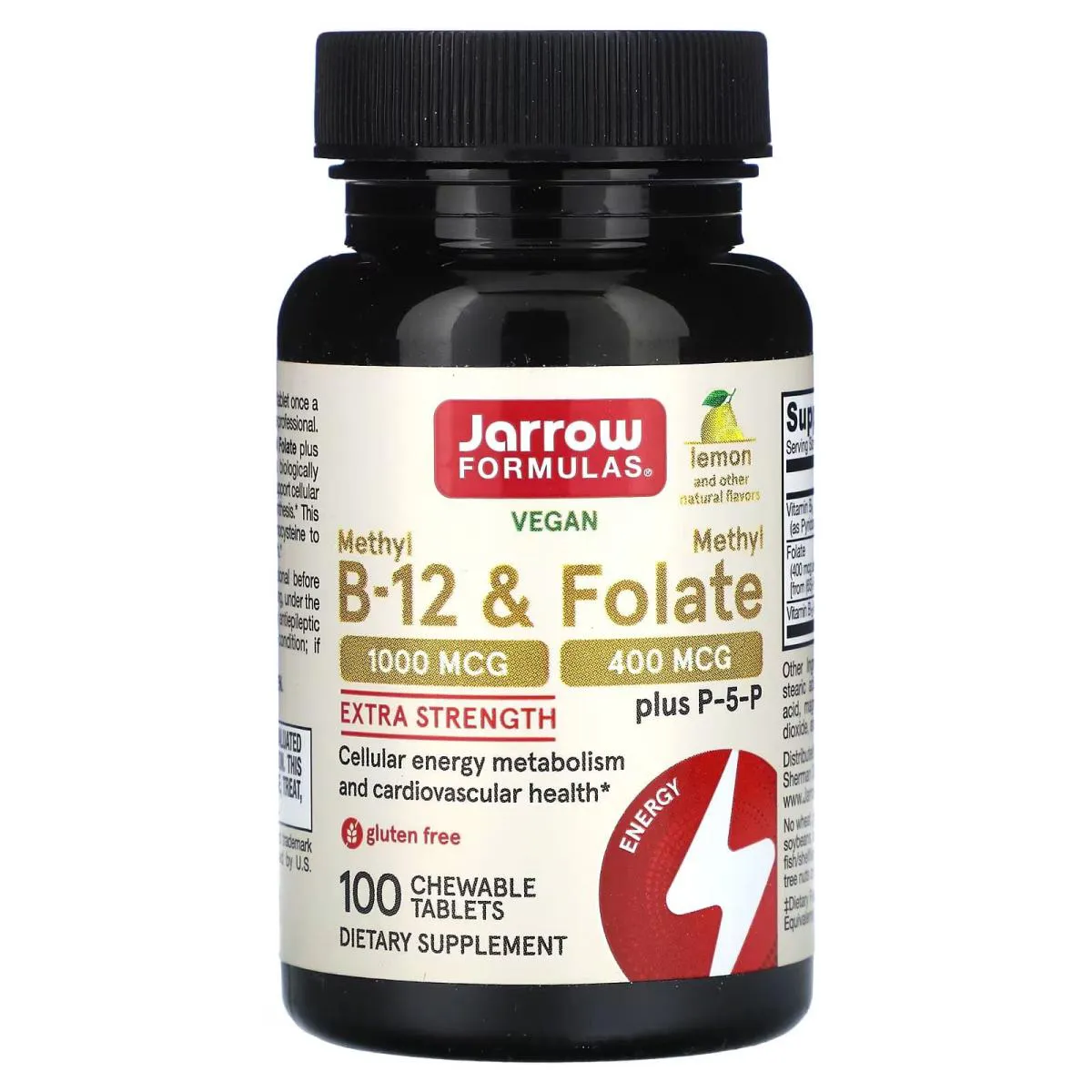 Vitamina Methil B12 1000mcg & Metilfolato 400mcg 100 Pastilhas Mastigaveis Sabor Limão - Jarrow Formulas