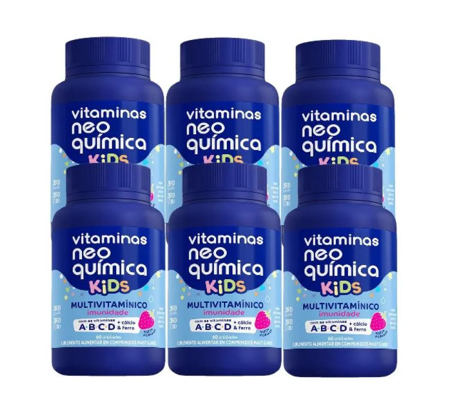 Kit 6x Vitamina Kids Morango 60 Comp Mastigáveis -neoquimica