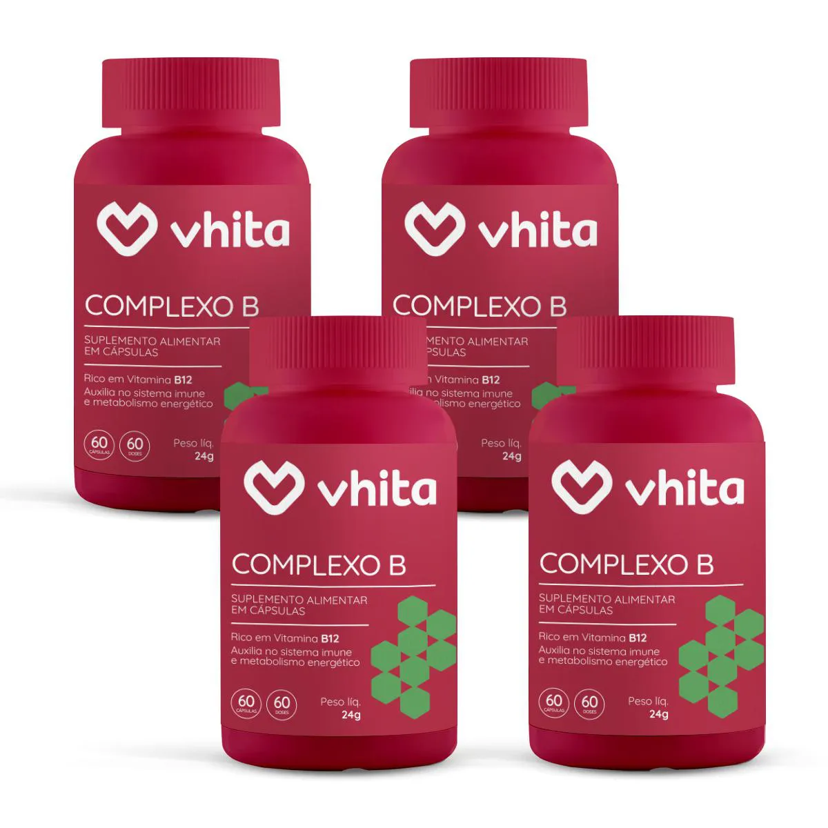 Vitamina B com Manganês para Apoiar o Metabolismo - Complexo B Vhita 4 Potes