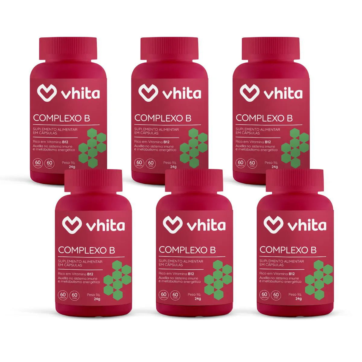 Vitamina B com Manganês para Apoiar o Metabolismo - Complexo B Vhita 6 Potes