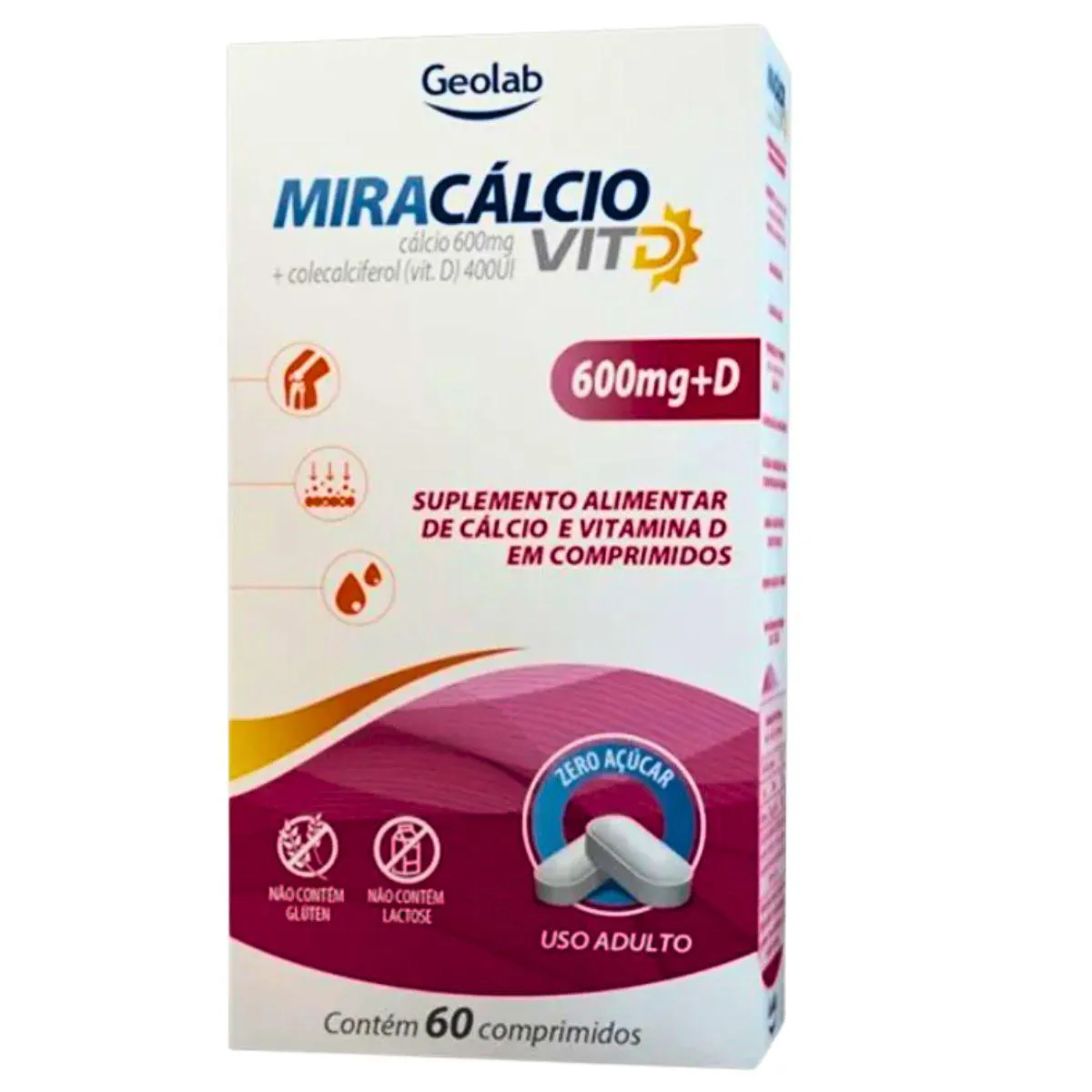 Calcio 600 com Vitamina D Miracalcio D Composicao Idoso Kit 3 Kit 1