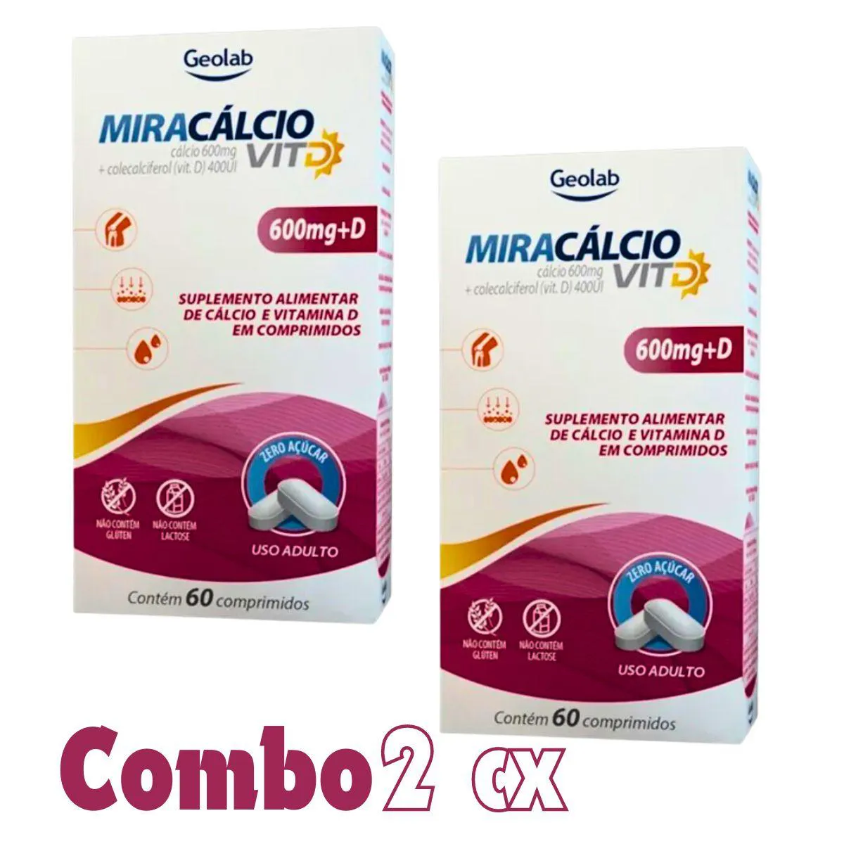 Calcio 600 com Vitamina D Miracalcio D Composicao Idoso Kit 3 Kit 2