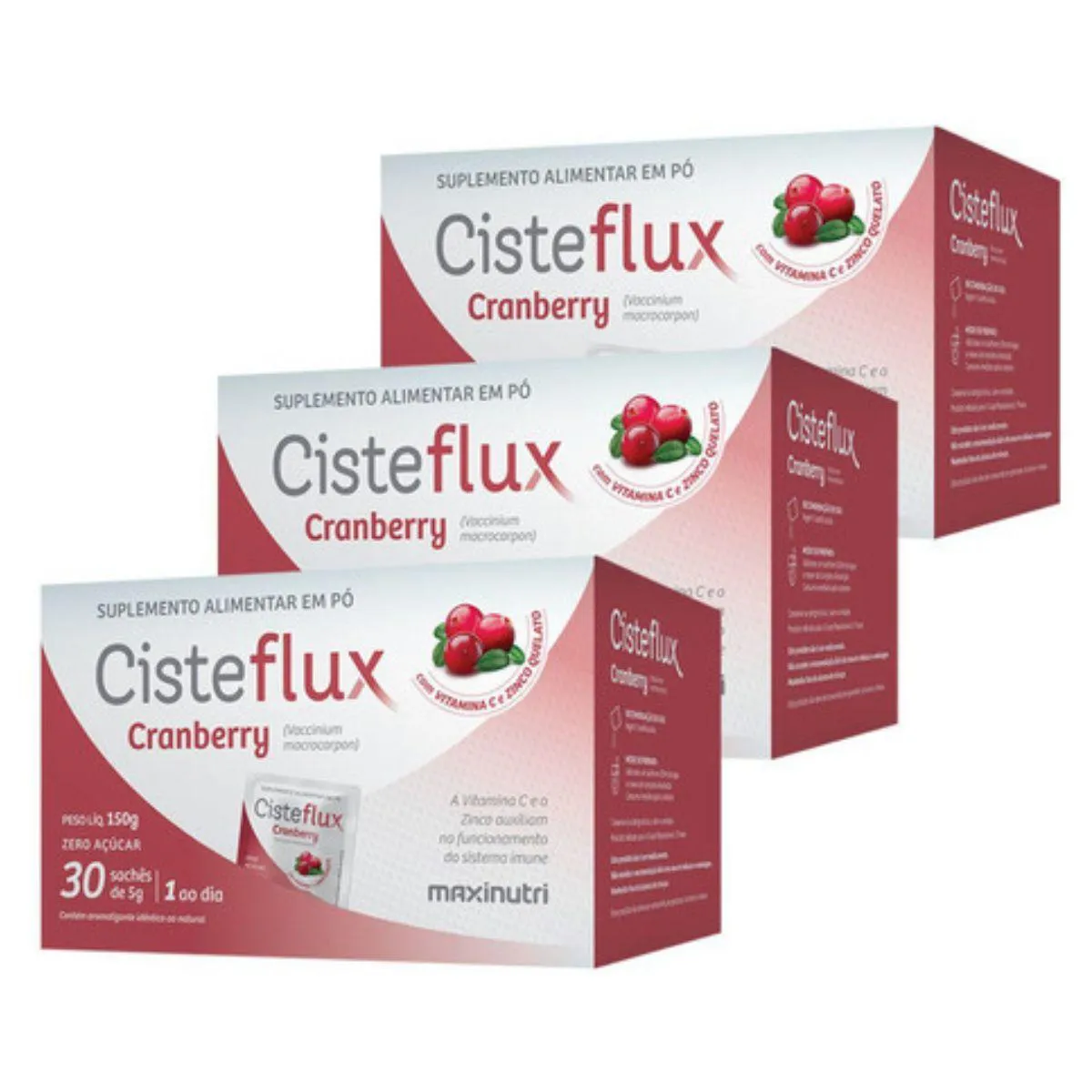 Kit3x - Cisteflux Cramberry (30 Sachês de 5g) - Maxinutri