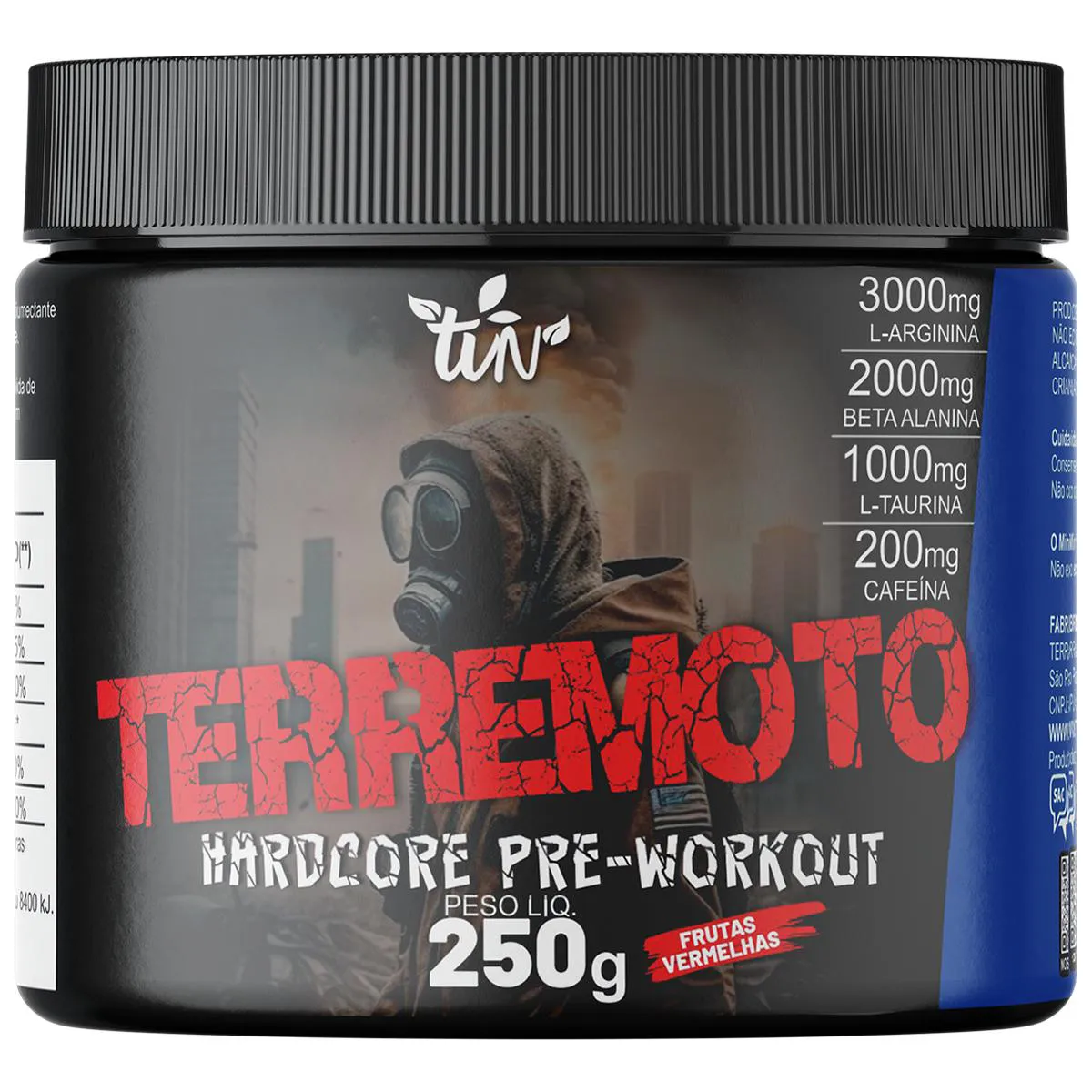 Pré Treino Terremoto 250g com As Composições L-arginina,beta Alanina, L-taurina e Cafeína Frutas Vermelhas