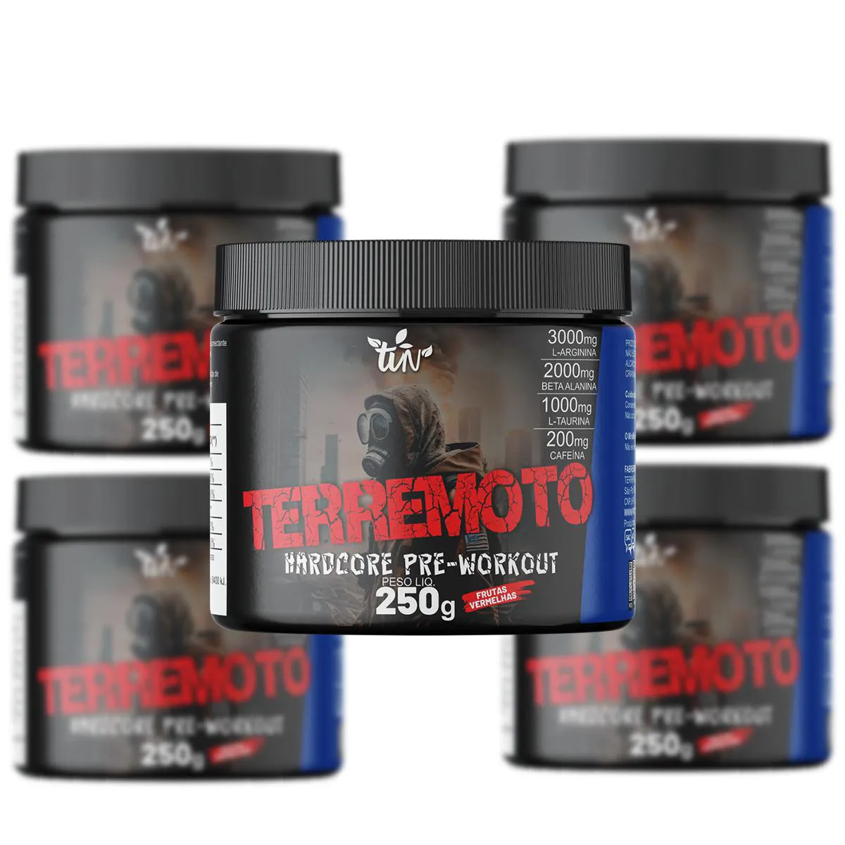 5 Pré Treino Terremoto 250g com As Composições L-arginina,beta Alanina, L-taurina e Cafeína Frutas Vermelhas