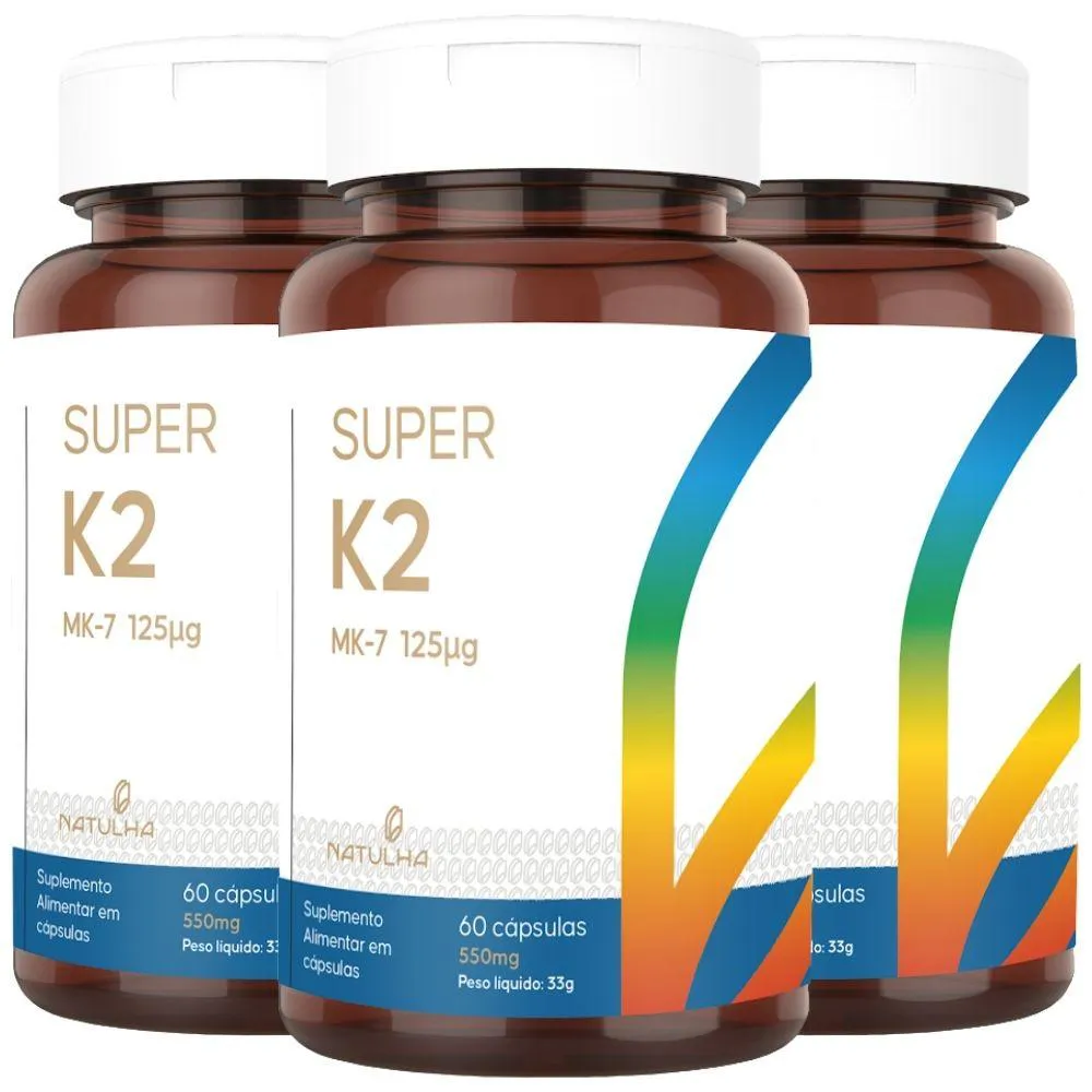 Kit 3x Super K2 (menaquinona-7) 125mcg 60 cápsulas - Natulha