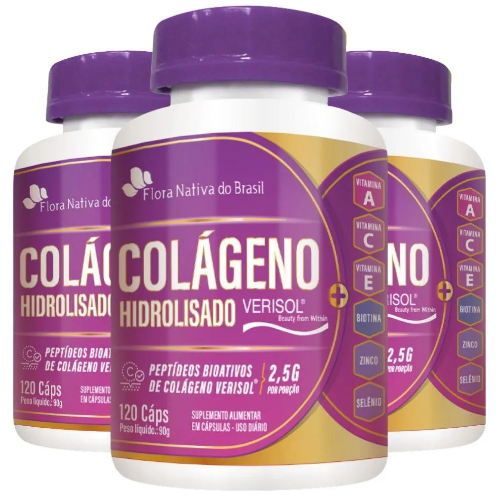 Kit 3x Colágeno Verisol com Vitaminas 120 cápsulas - Flora Nativa