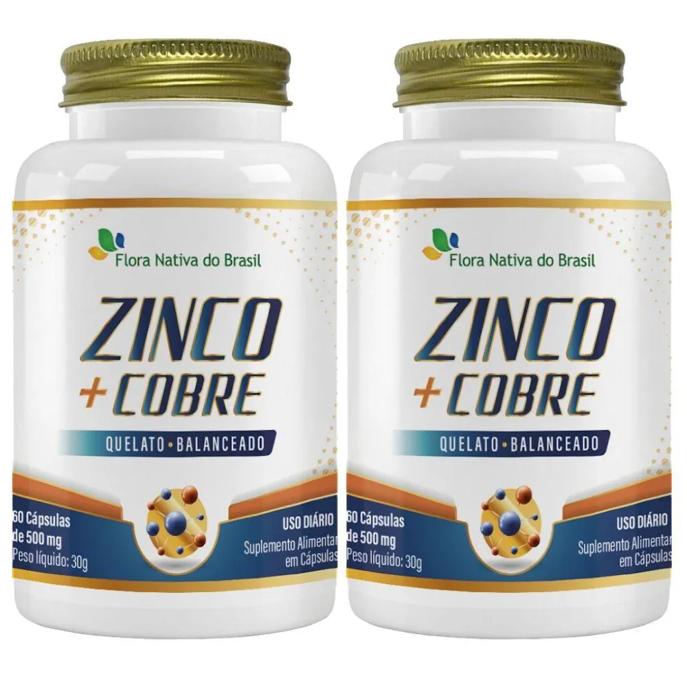 Kit 2x Zinco + Cobre Quelato 60 cápsulas - Flora Nativa
