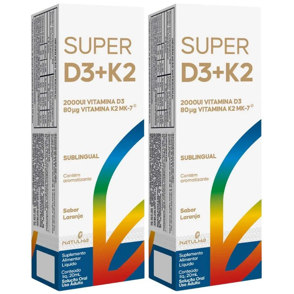 Kit 2x Super D3 + K2 Sublingual em Gotas 20ml - Natulha