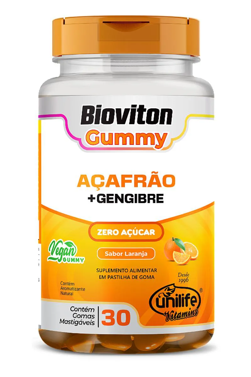 Açafrão + Gengibre Bioviton - Sabor Laranja - 30 Gomas Mastigáveis