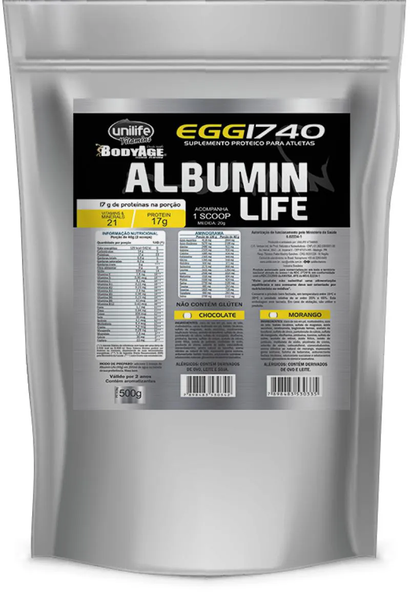Albumin Life 1740 - Pacote Metalizado - Sabor Morango 500 G
