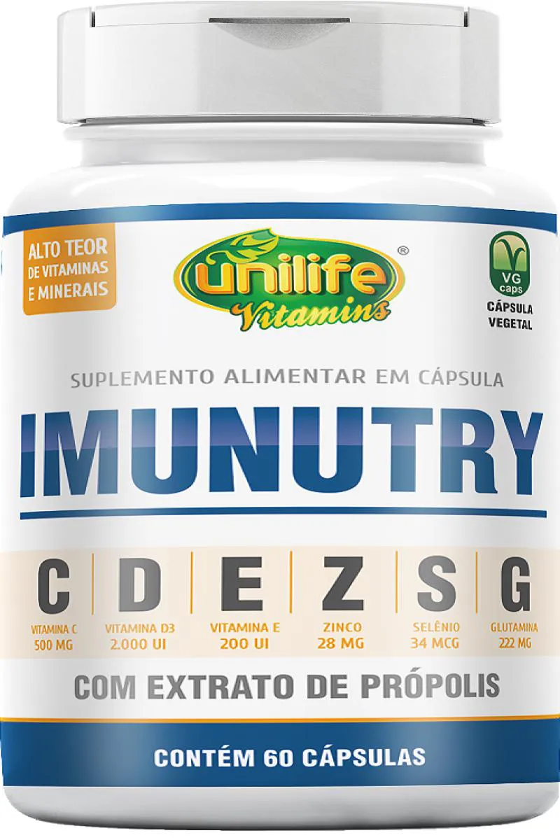 Imunutry - Zinco, Selênio, Glutamina, Própolis Verde + Vit. C, D e e - 60 cápsulas